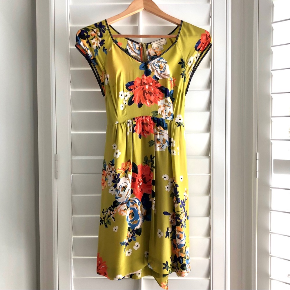 Anthropologie floral silk dress size 0